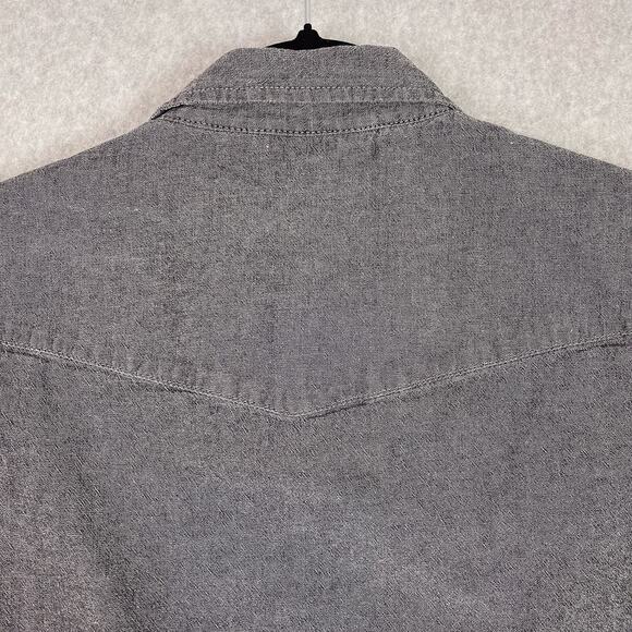 Deus Ex Machina Shirt Mens S Grey Long Sleeve Chambray Pearl Snap Moto Work - Picture 10 of 15